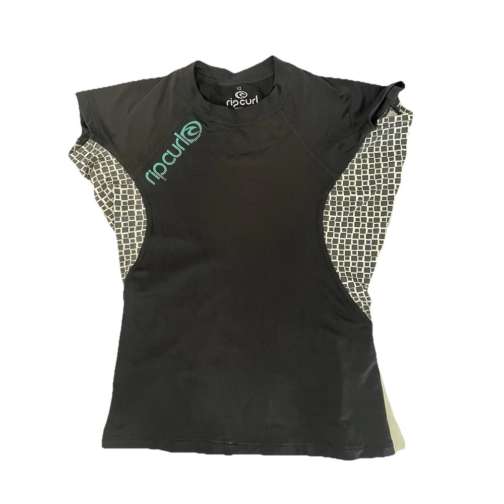 Rip Curl Black Rash Guard Girls with Short‎ Sleeves Size 12.